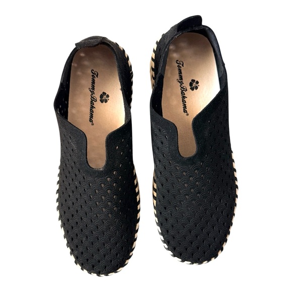 Tommy Bahama Daffodil Platform Slip-On Sneakers Black Faux Suede Size 6 EUC - Picture 2 of 5